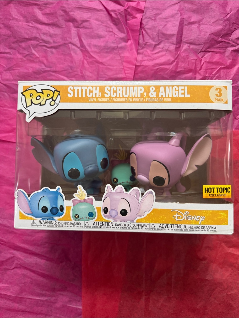 Funko Pop Funko Stitch, Angel & Scrump 3-Pack - Blue, Pink, Green